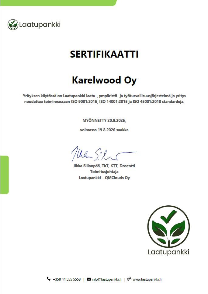 Laatu- ja ympäristösertifikaatti